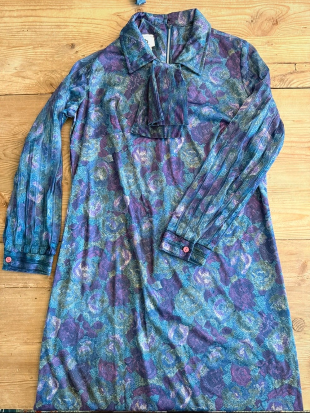 House of CB Blue and Purple Floral Tie-Neck Mini Dress